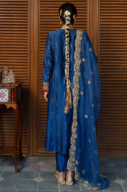 Navy Mukaish Silk Mul Embroidered Kurta Set
