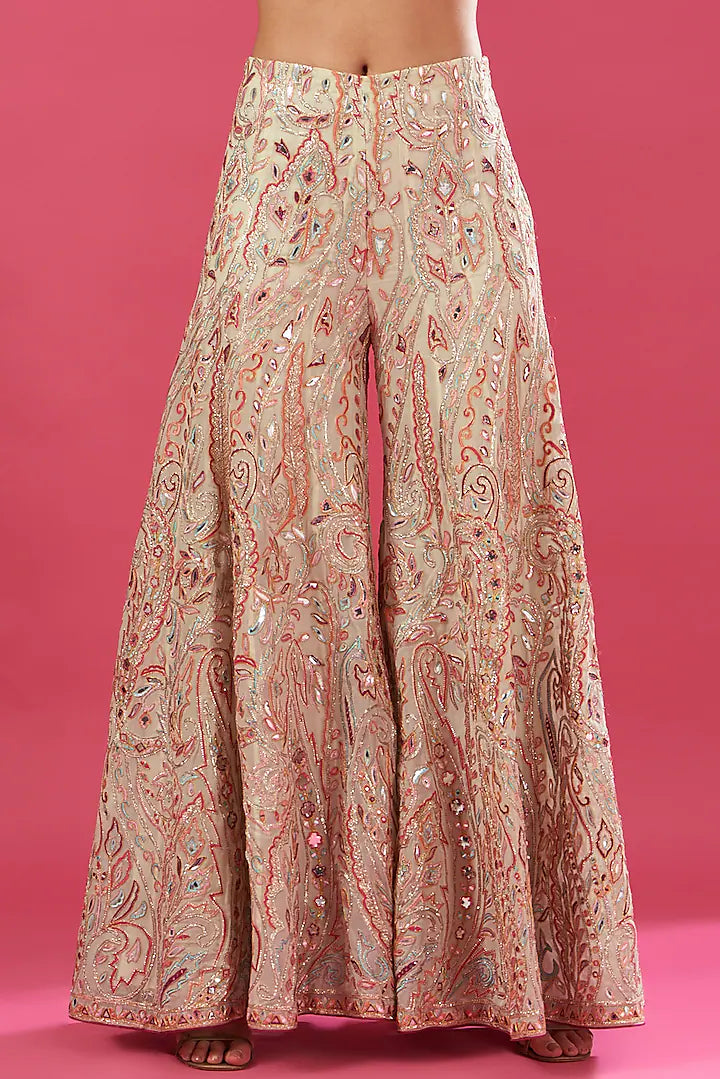 Ivory Chanderi Silk & Georgette Embroidered Sharara Set