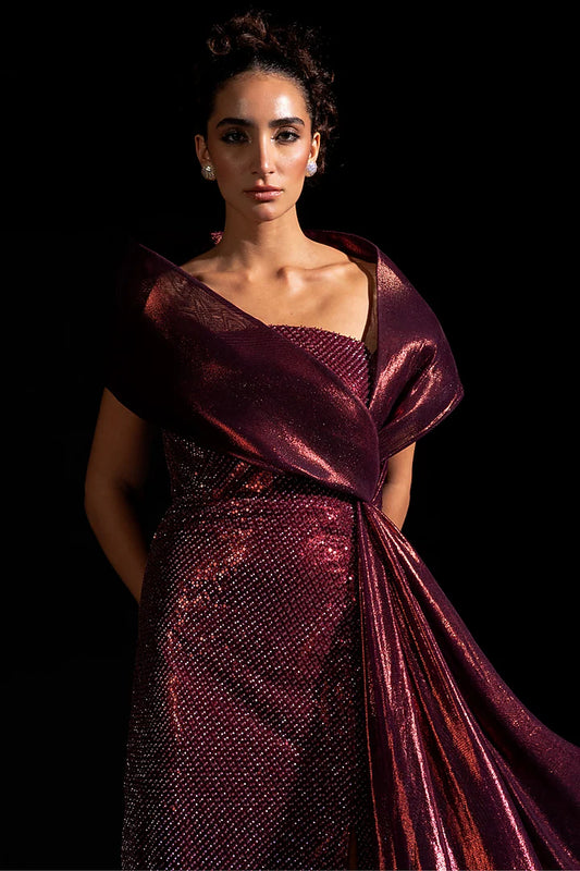 Metallic Red Metallic Mesh Gown