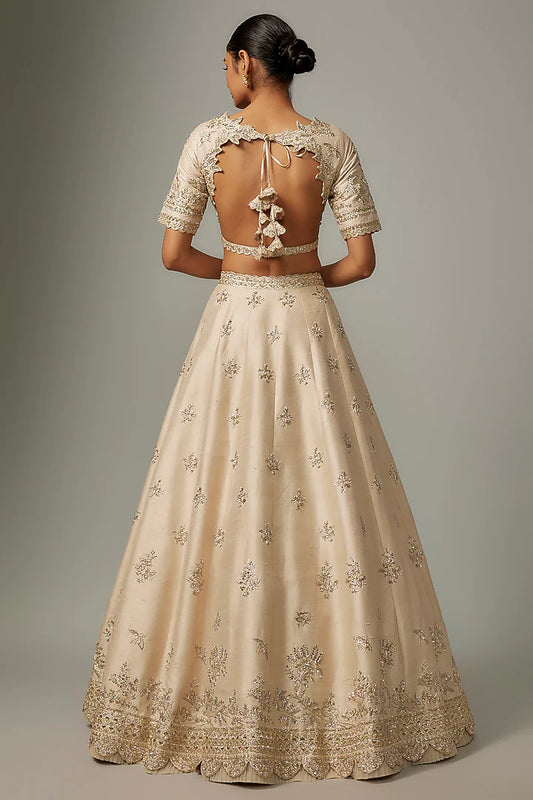Ivory Raw Silk Zardosi & Thread Embroidered Lehenga Set