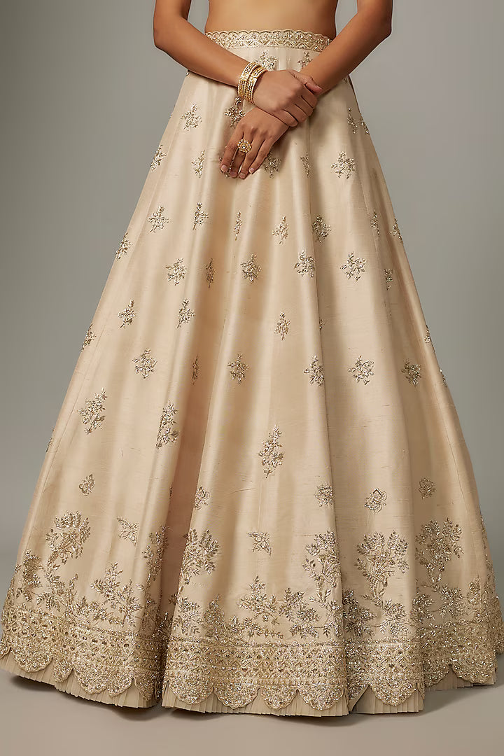 Ivory Raw Silk Zardosi & Thread Embroidered Lehenga Set