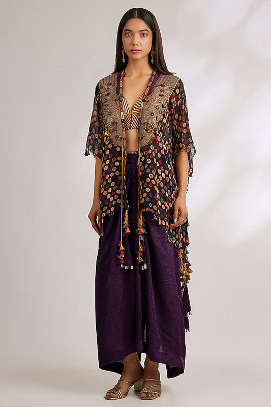 Purple Sheer Silk Jacket Set