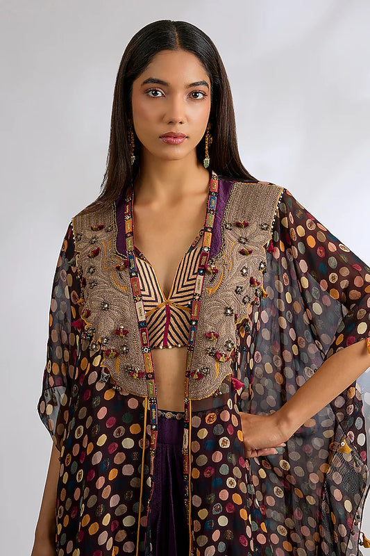 Purple Sheer Silk Jacket Set