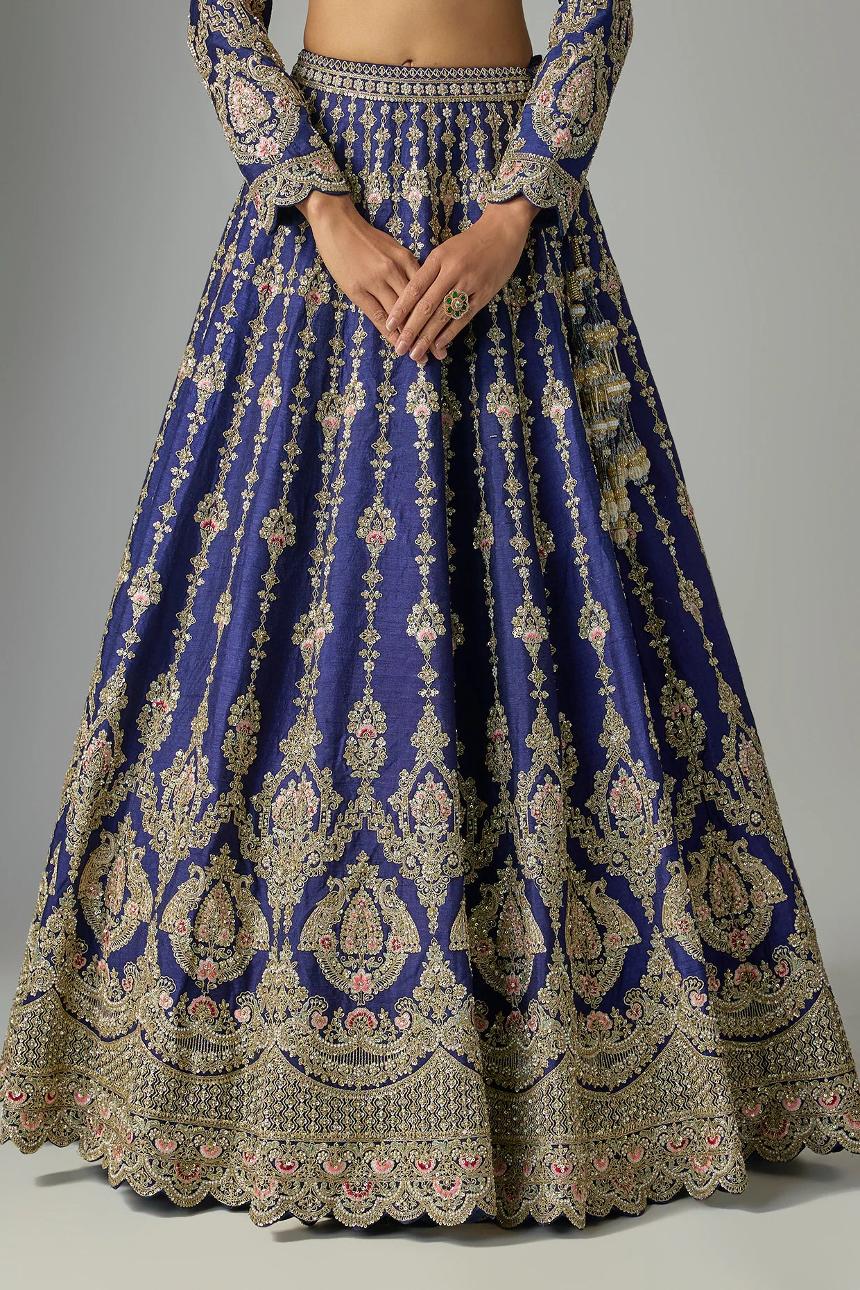 Navy Raw Silk Lehenga Set