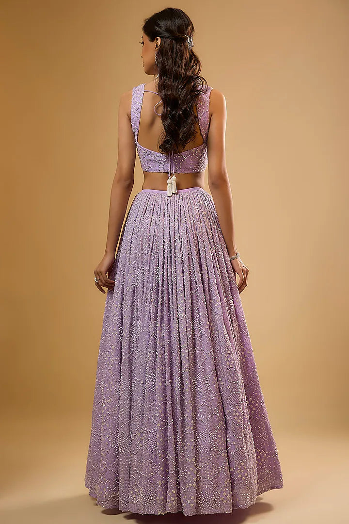 Lavender Viscose Georgette Sequins Embroidered Lehenga Set