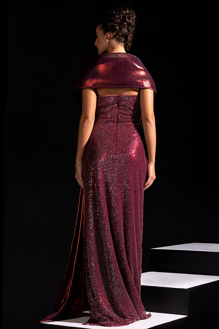 Metallic Red Metallic Mesh Gown