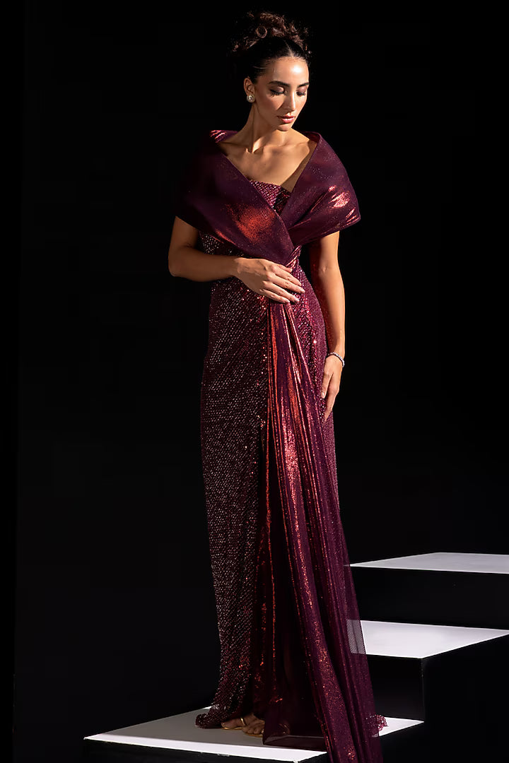 Metallic Red Metallic Mesh Gown